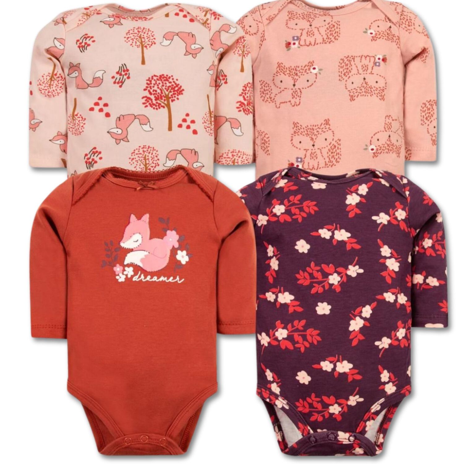 Pack 4 Bodys Ni&ntilde;a Manga Larga Tedmimak 100% Algod&oacute;n Delicate Floral image number 0.0