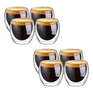 Set 8 Tazas Espresso Doble Pared Vidrio Borosilicato 250ml