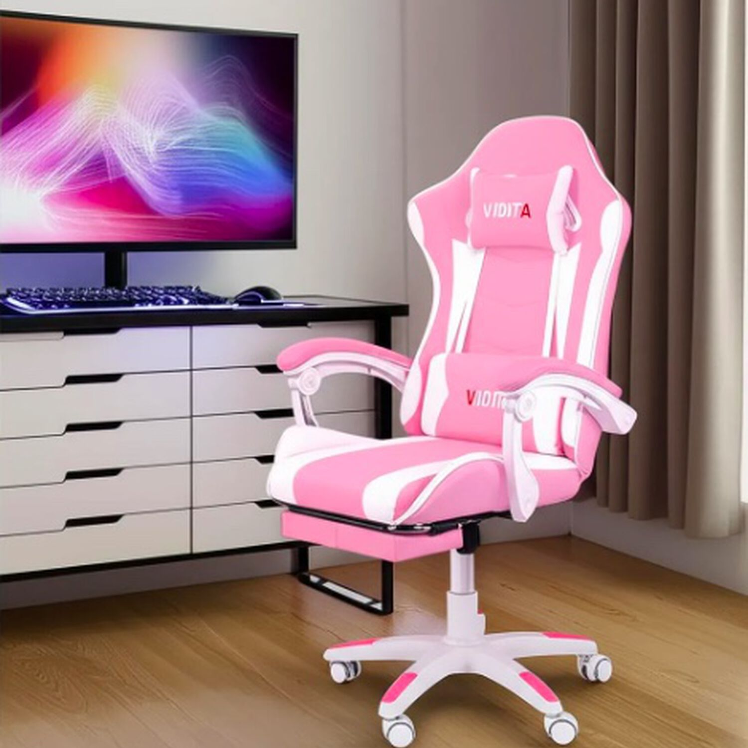 Silla Gamer Ergon&oacute;mica Rosa image number 1.0
