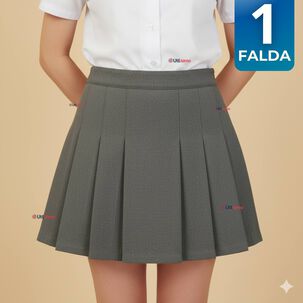 Falda Escolar Plisada Color Gris Ni&ntilde;a