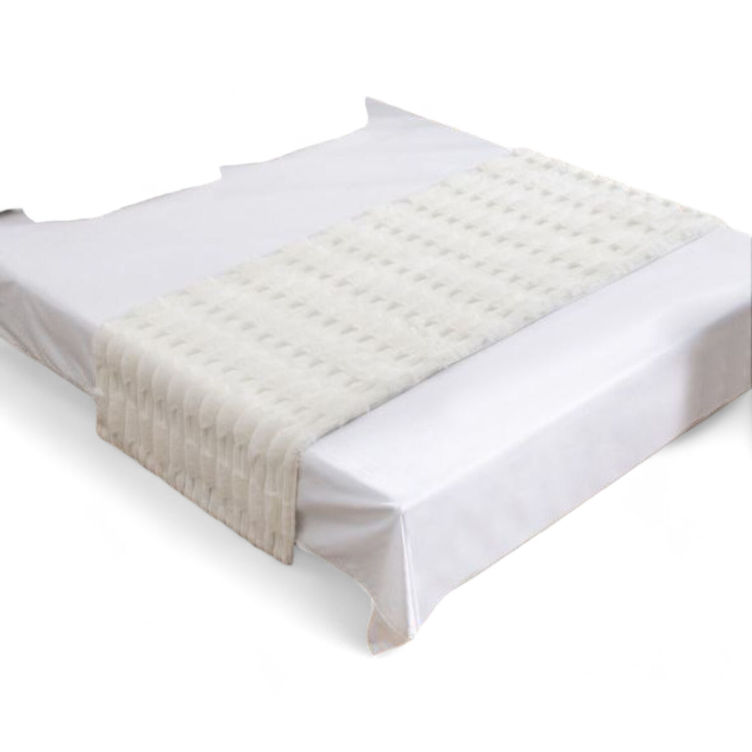 Piecera Pie De Cama Texturizada Peludita De 2 Plazas O King Medida 70cm X 210cm Color Blanco image number 0.0