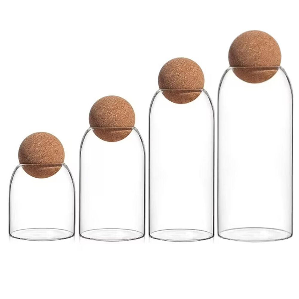 Set 4 Botellas Frascos Contenedor Vidrio Con Tapa Corcho image number 0.0