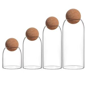 Set 4 Botellas Frascos Contenedor Vidrio Con Tapa Corcho