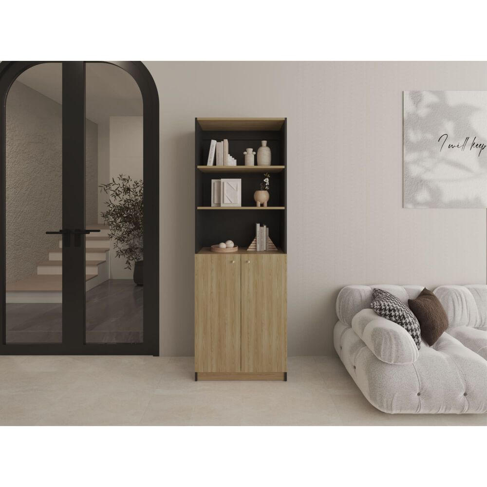 Estante Organizador 2 Puertas 180,6x62,8x29,9 Cm Negro Y Caf&eacute; Claro image number 4.0