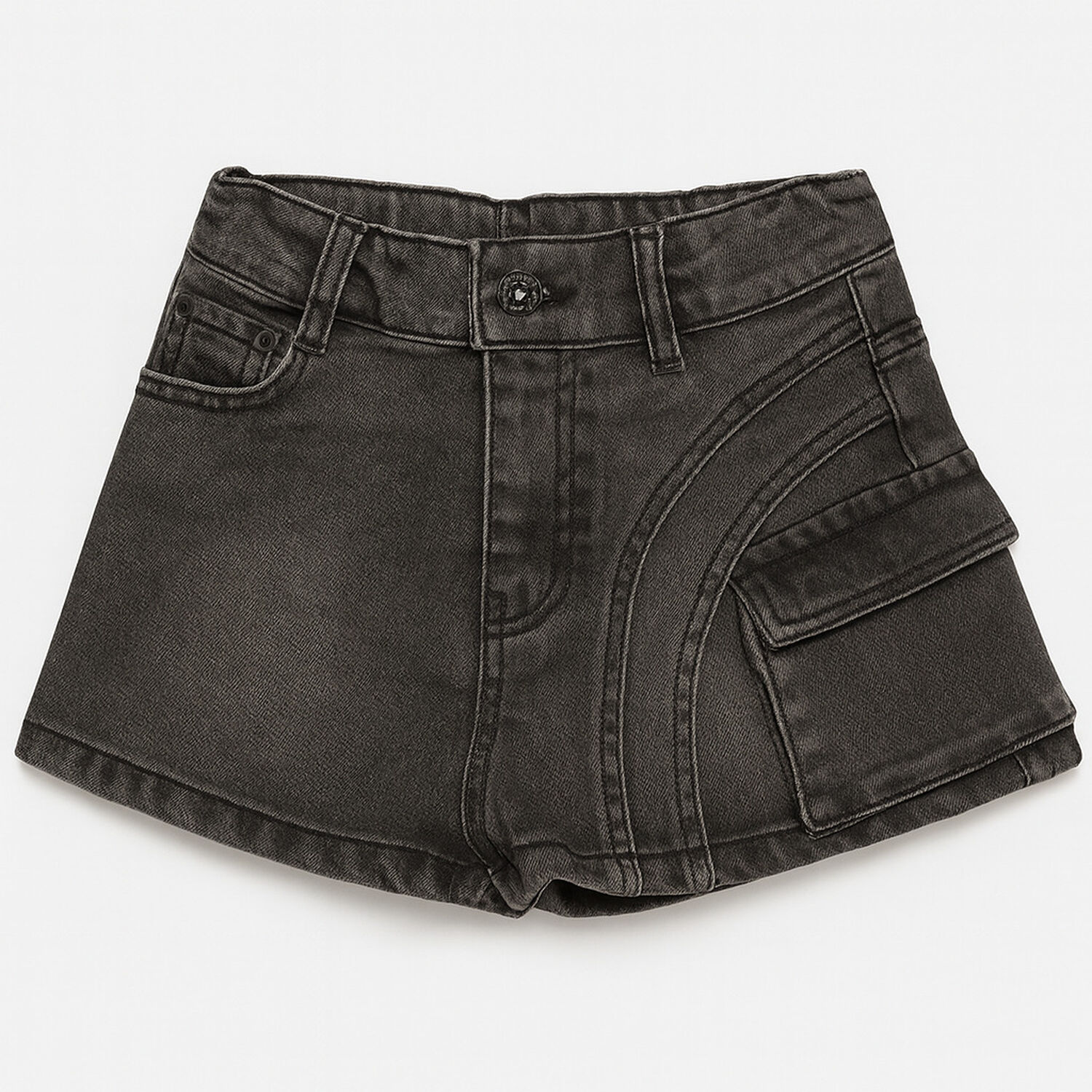 Falda Short Mezclilla Ni&ntilde;a Cargo Juvenil Negro image number 1.0