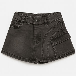 Falda Short Mezclilla Ni&ntilde;a Cargo Juvenil Negro