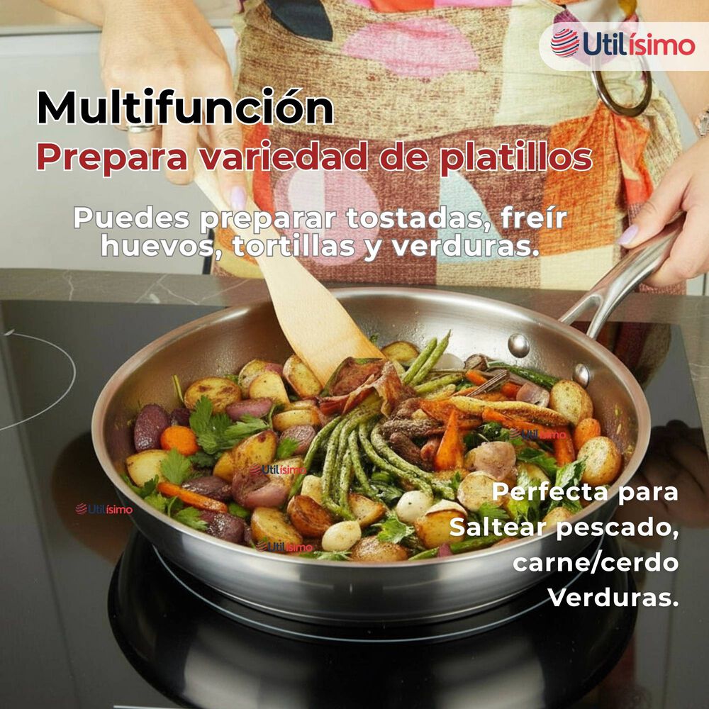 Sartén Acero Inoxidable Antiadherente 28cm +cuchara De Madera De Bambú image number 6.0