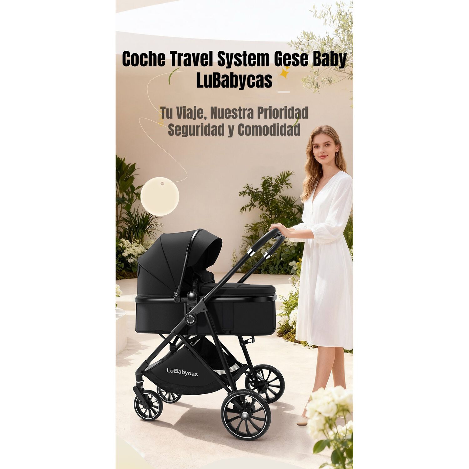 Coche Travel System Toldo 360&deg;gese Baby Negro Lubabycas image number 2.0