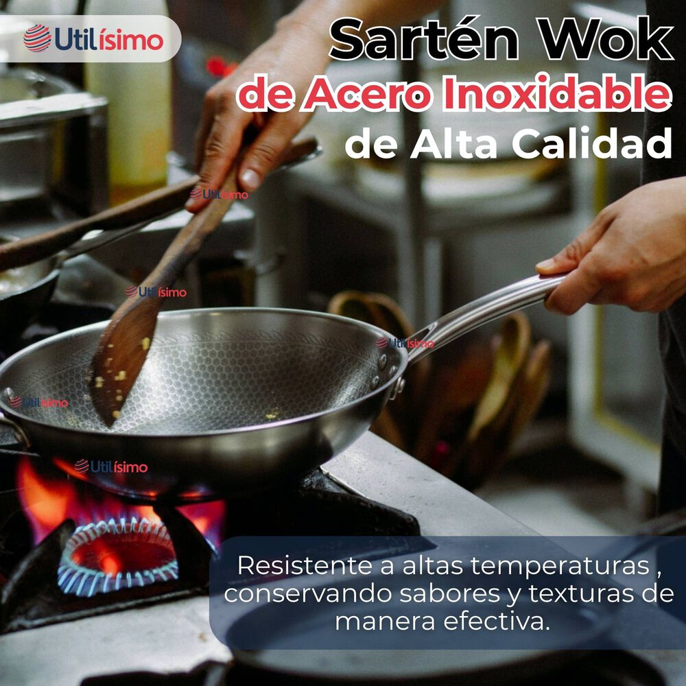 Sartén Wok Acero Inoxidable Antiadherente Para Saltear Freír 34cm image number 1.0