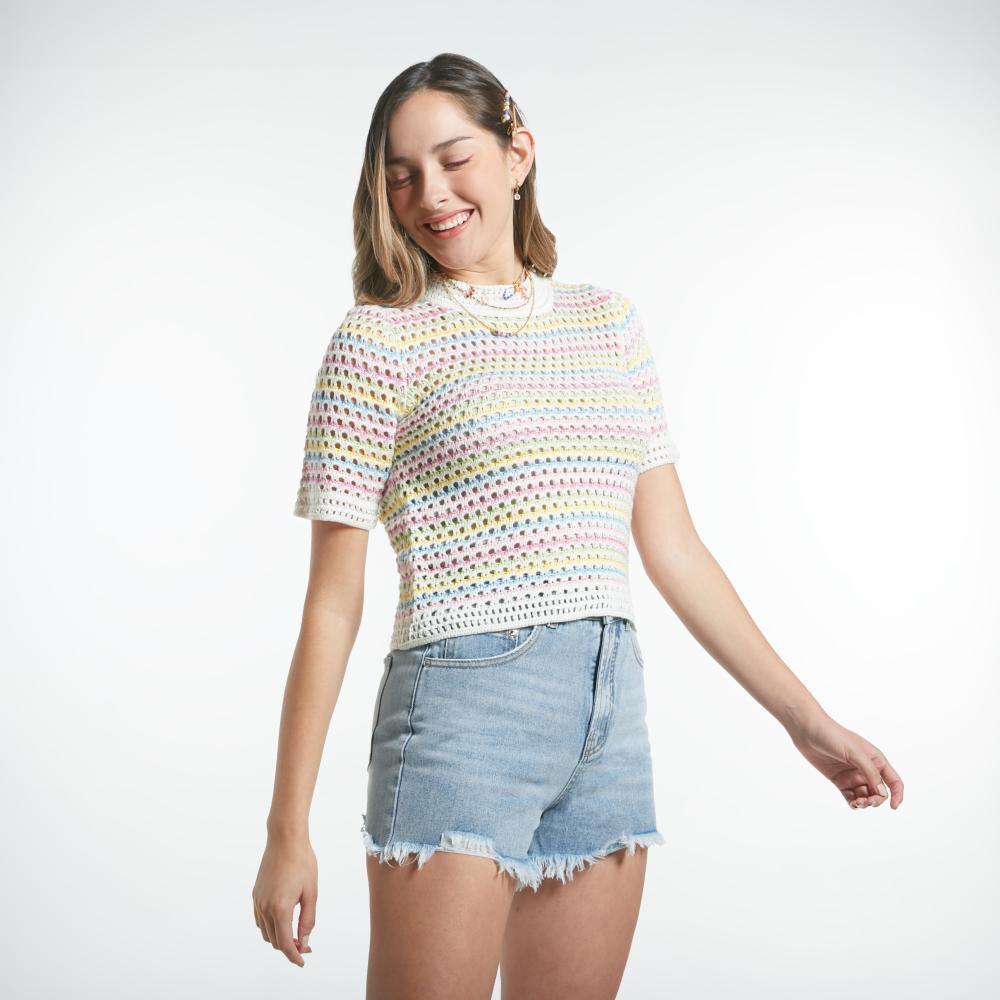 Sweater Tejido Crochet Manga Corta Cuello Redondo Mujer Freedom image number 2.0