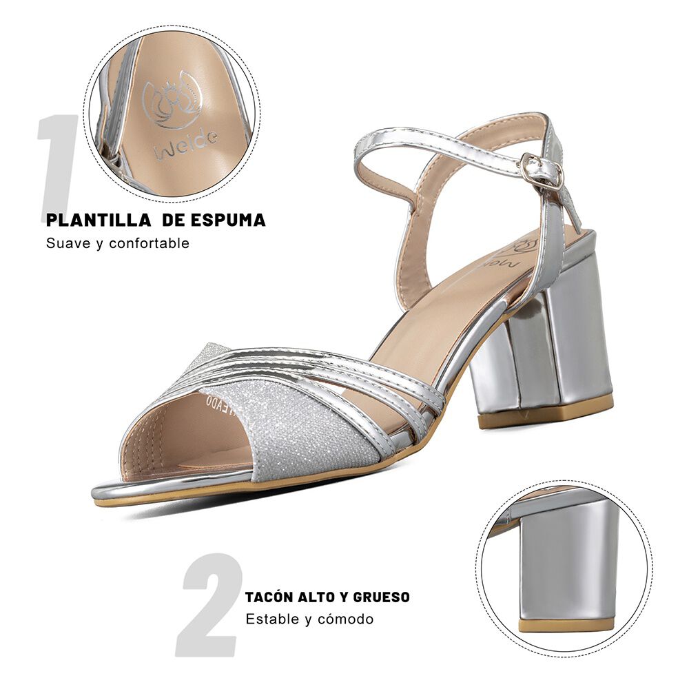 Sandalia Taco Plateado Fiesta Qiu257 Weide image number 5.0