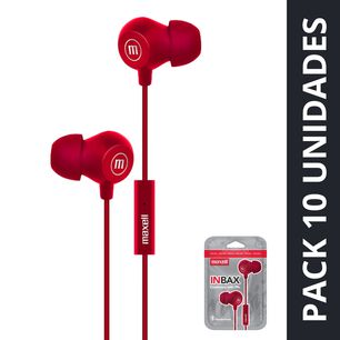 Pack 10 Aud&iacute;fonos Maxell In-bax Con Micr&oacute;fono In Ear 3.5mm Rojo