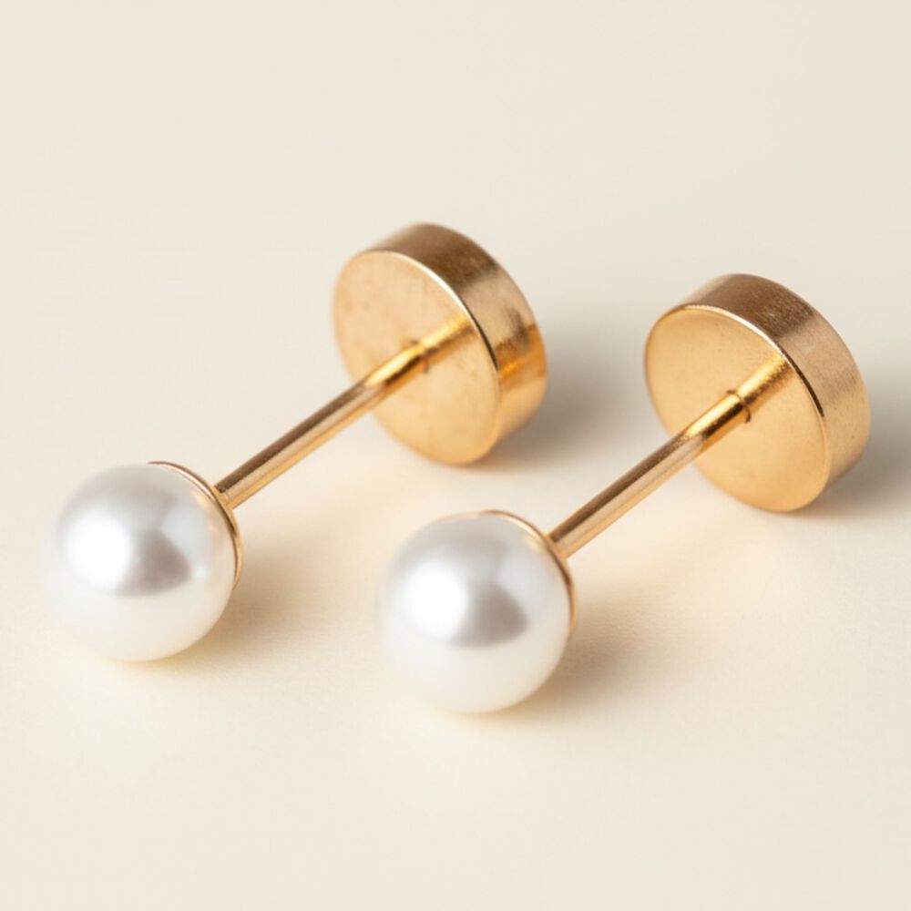 Aros Abridores Perla Casquillo 4mm N1 Oro 14k A Presi&oacute;n Beb&eacute; Ni&ntilde;a Primeros Aros image number 2.0