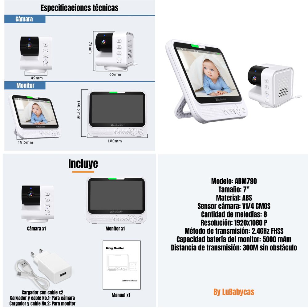 Cámara Monitor Inteligente Premium 7″1080p Abm790 Lubabycas image number 7.0