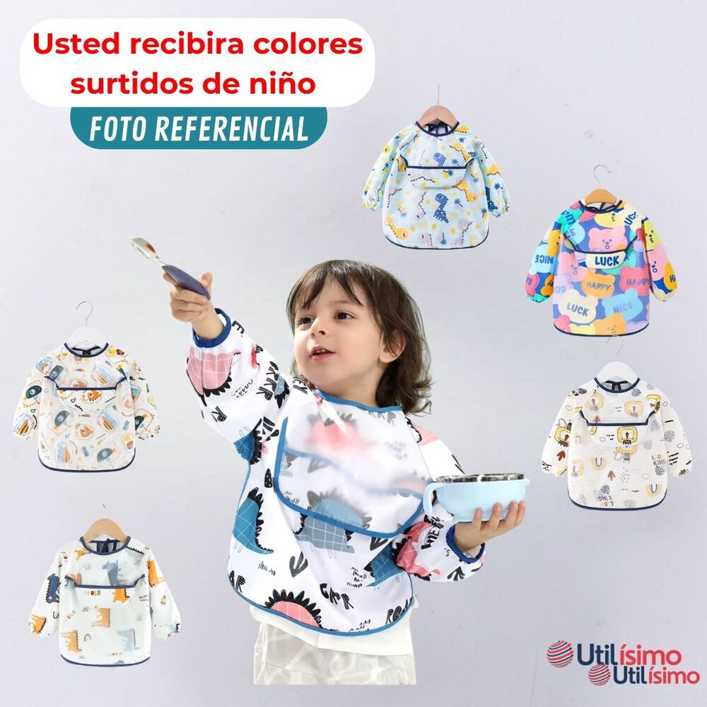 Pack 3 Babero Delantal Impermeable Manga Larga Bebe Y Ni&ntilde;o image number 1.0