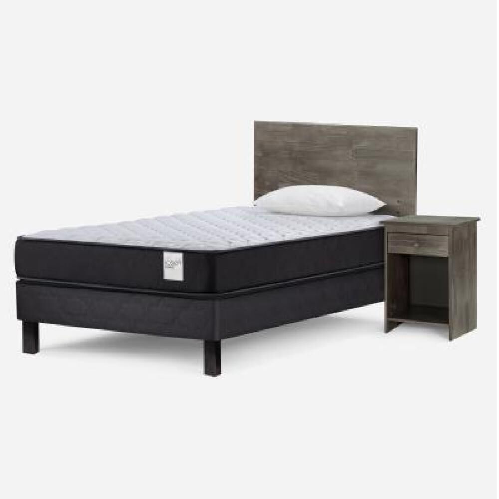 Cama Europea Rosen Wave / 1 Plaza / Base Normal + Set De Maderas Tabor Grafito + Almohada Light image number 9.0