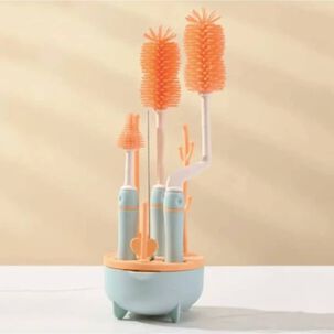 Set Cepillo De Silicona Limpiadores Mamadera Con Escurridor