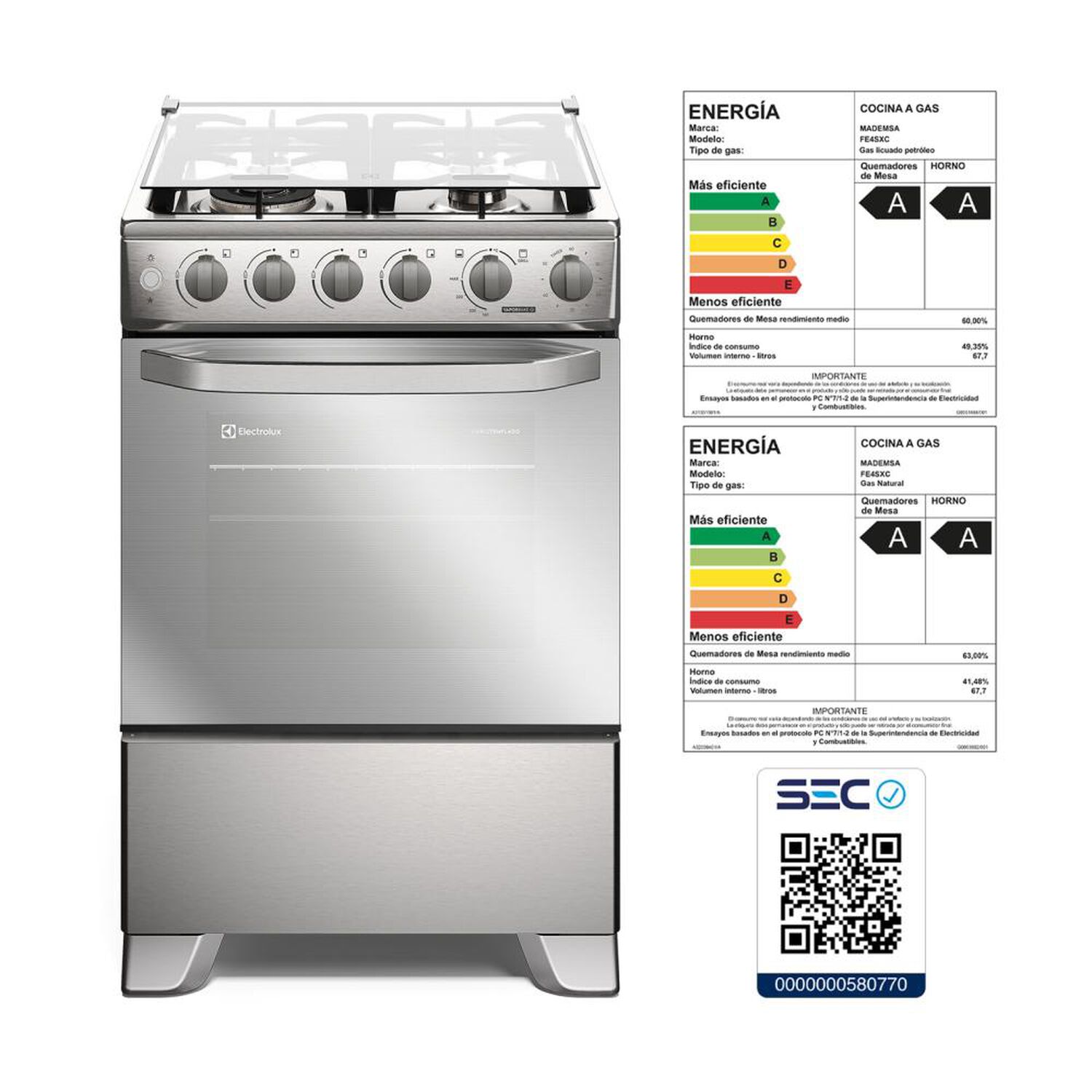 Cocina A Gas Electrolux Fe4sxc 4 Quemadores image number 8.0