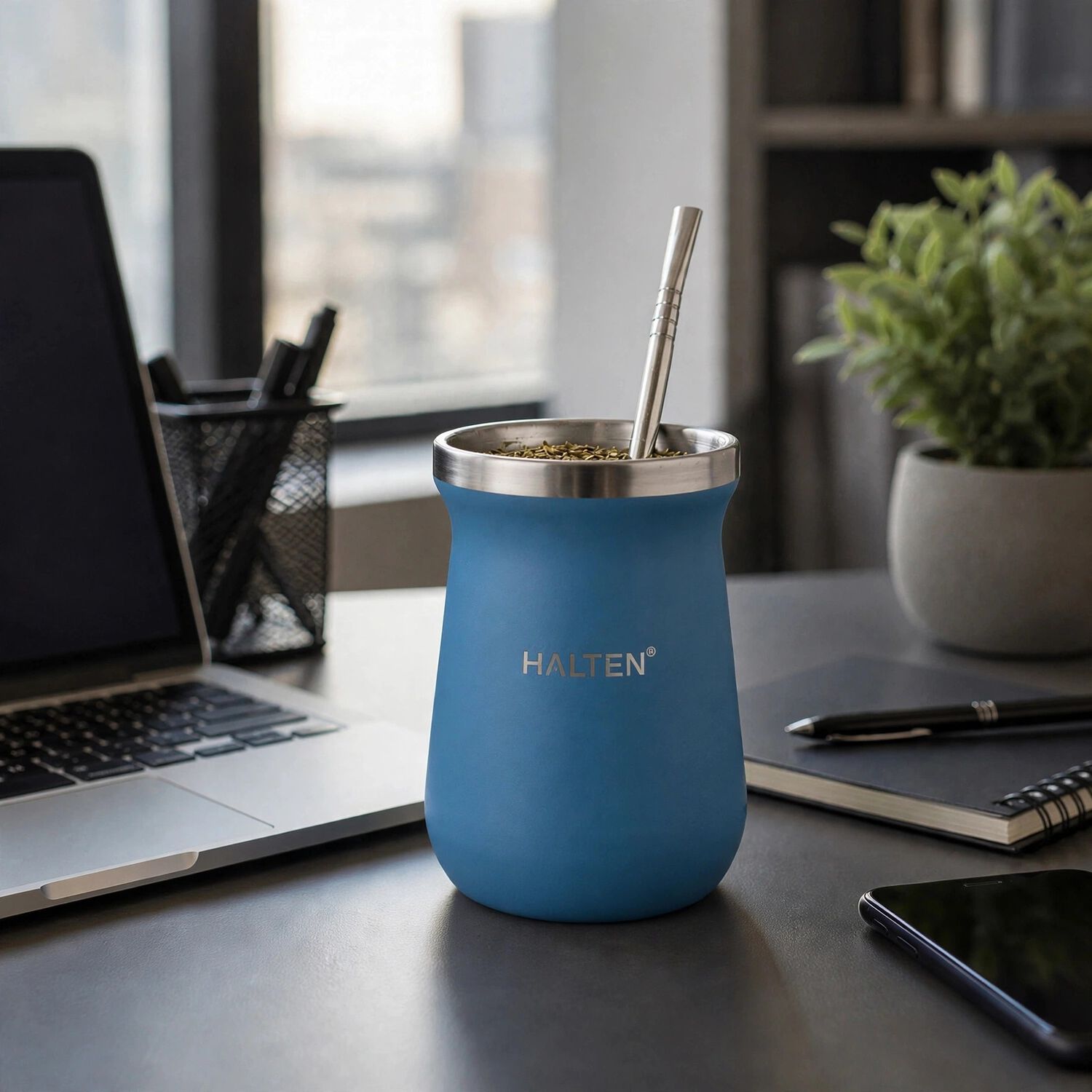 Mate T&eacute;rmico De Acero Inoxidable 300 Ml Con Bombilla Conserva Calor 1 Hora Y Fr&iacute;o 6 Horas Color Azul image number 2.0