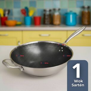 Sart&eacute;n Wok Acero Inoxidable Antiadherente Para Saltear Fre&iacute;r 34cm