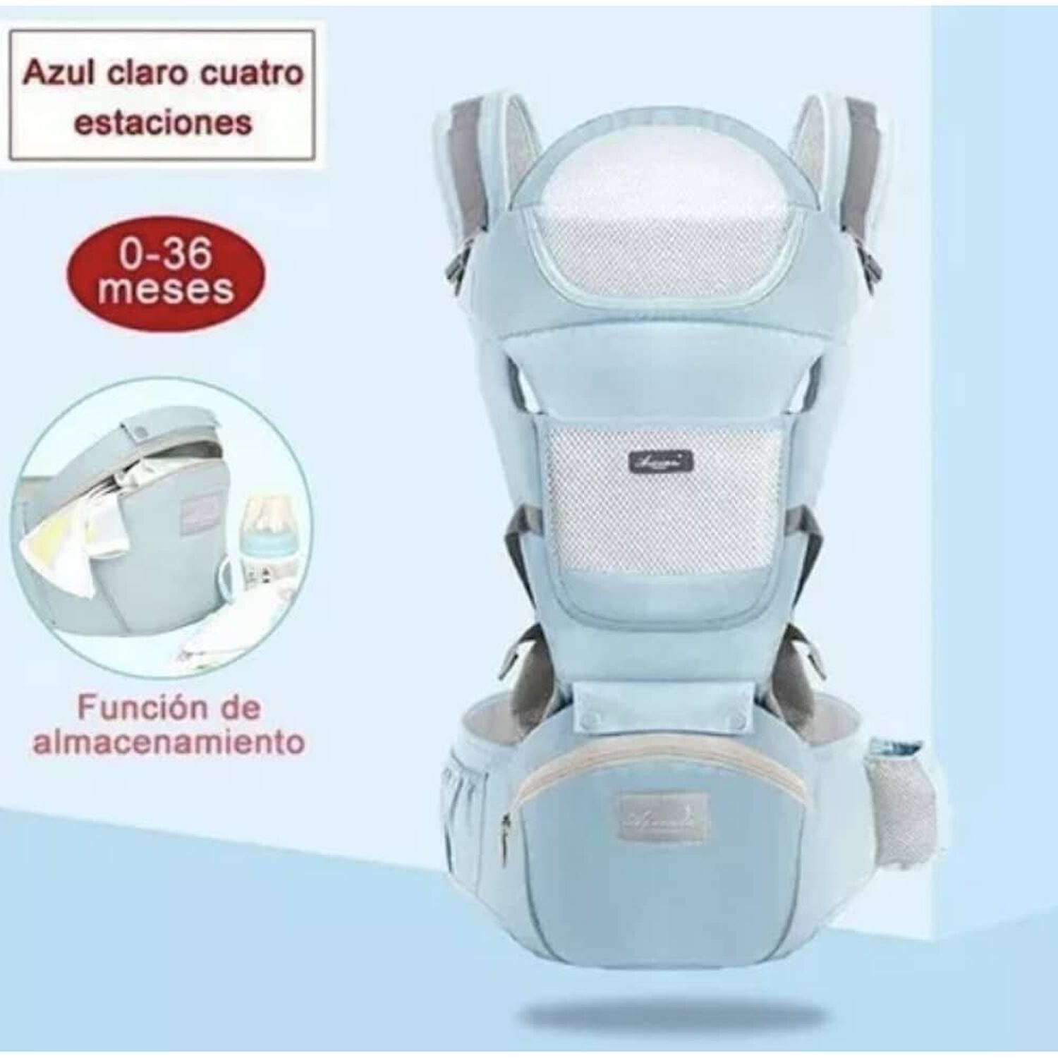 Mochila Porta Bebes Ergon&oacute;mica Asiento Multifuncional 6 En 3 Celeste image number 1.0