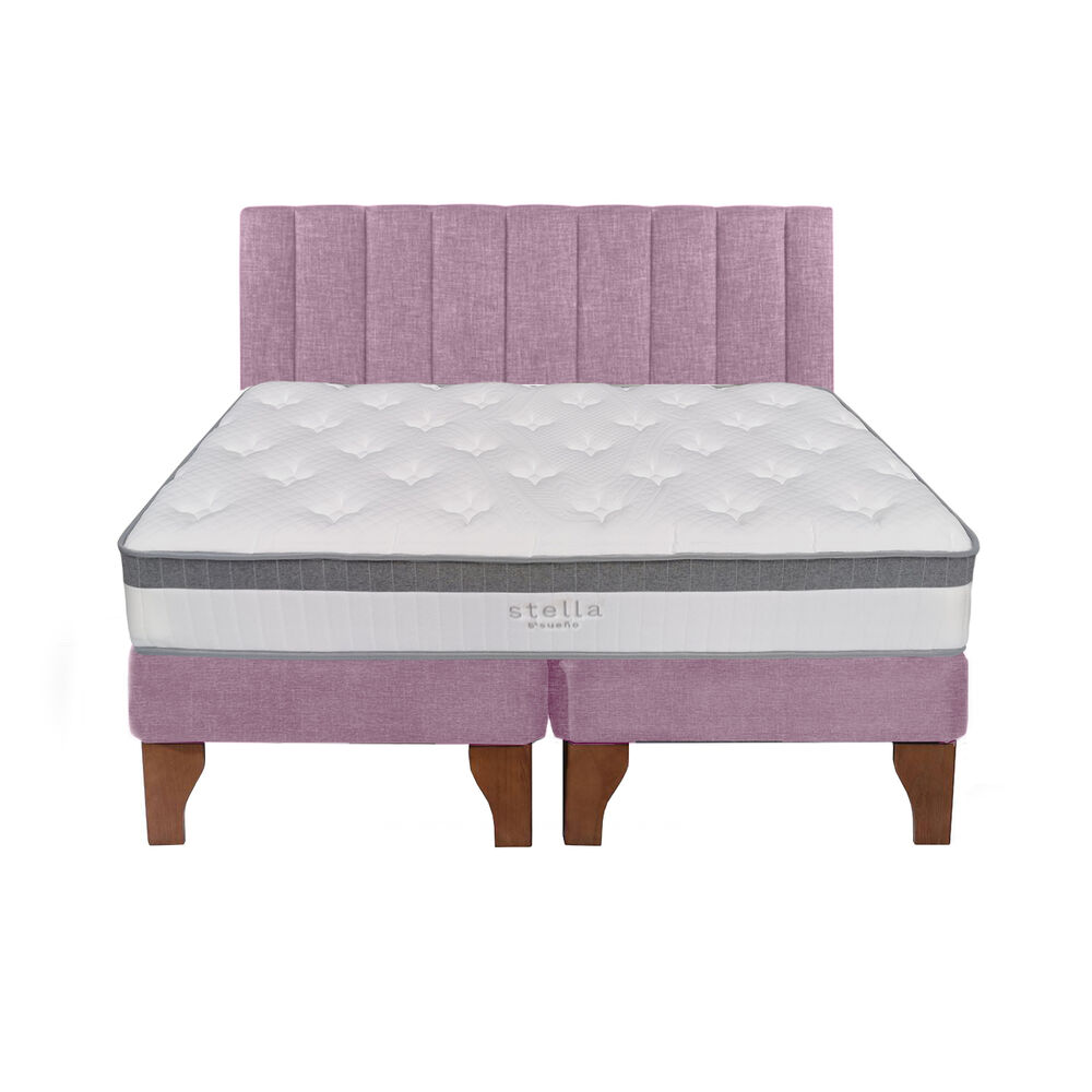 Cama Europea 2 Plazas + Respaldo Tubular Madera Rosada image number 0.0