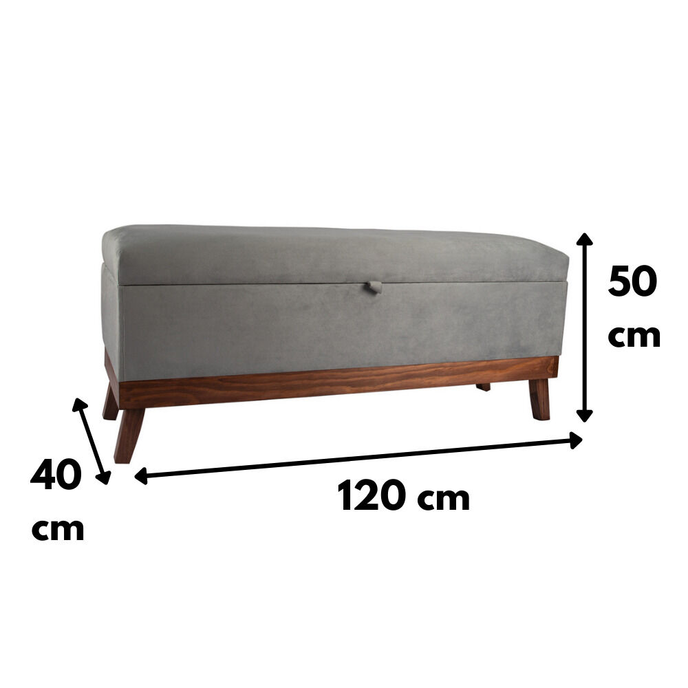Banqueta Con Baúl Incy Gris Felpa 120x40x50 Cm Máxima Design image number 4.0