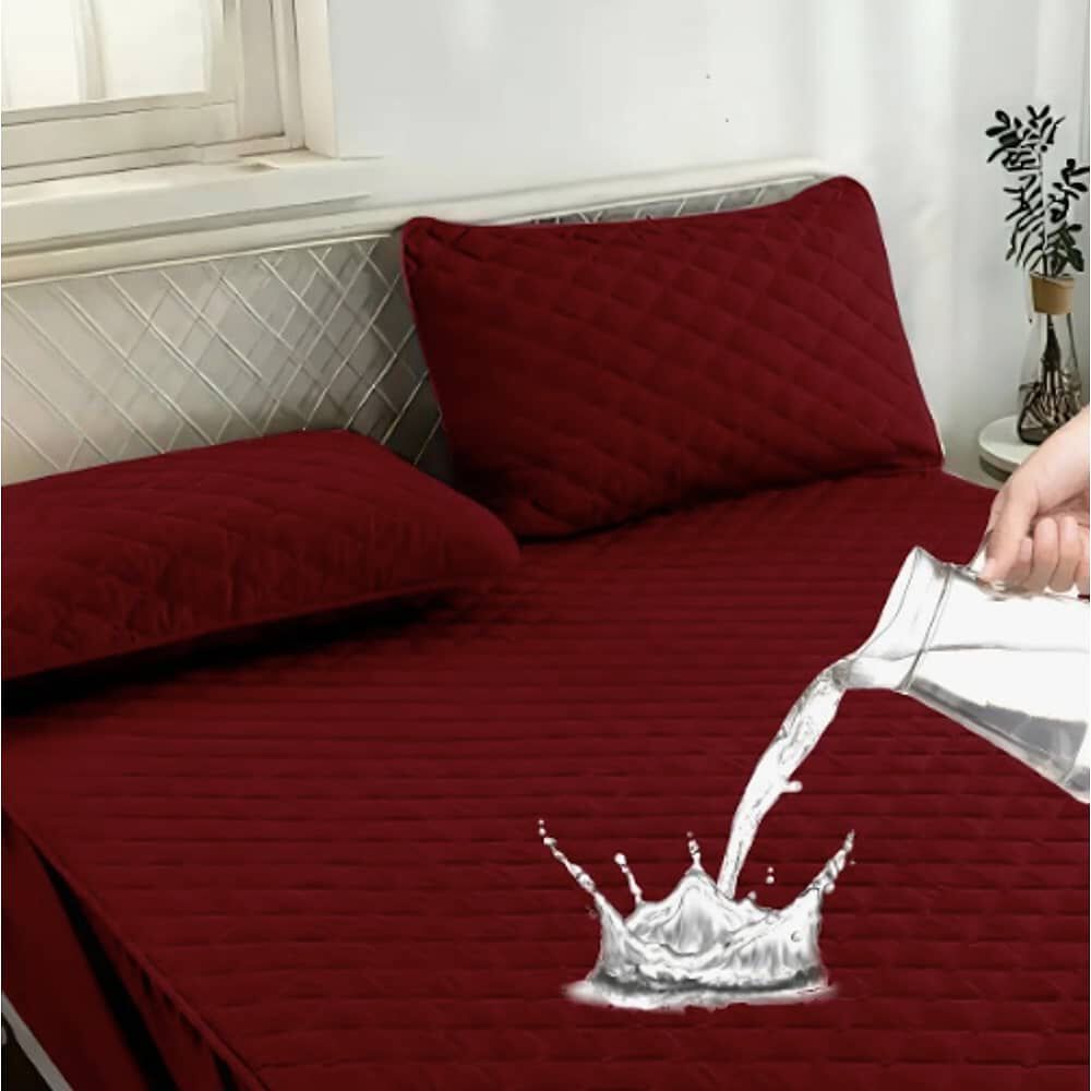 Cubrecolchon Impermeable 2 Plazas + Fundas Burdeo image number 0.0