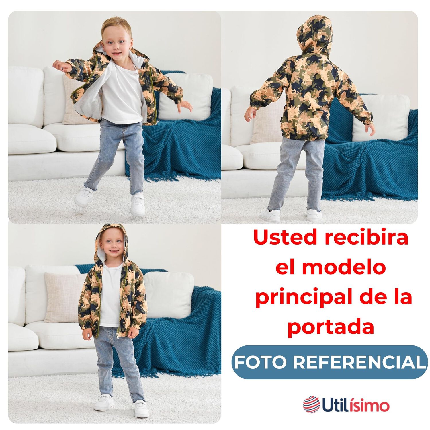 Cortaviento Impermeable Chaqueta Estampado Ni&ntilde;o Beb&eacute; Orange Colored Dinosaurs image number 3.0
