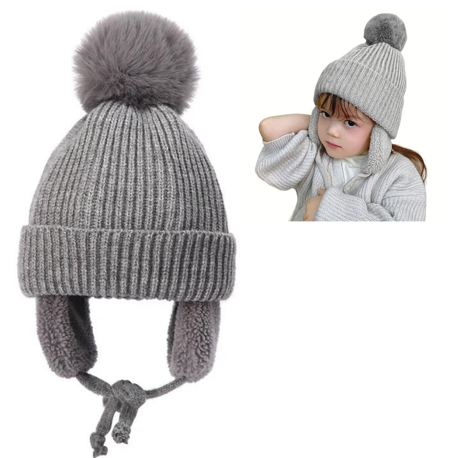 Gorro De Invierno Para Ni&ntilde;os Con Pomp&oacute;n Orejeras Felpa 45 Cm image number 0.0