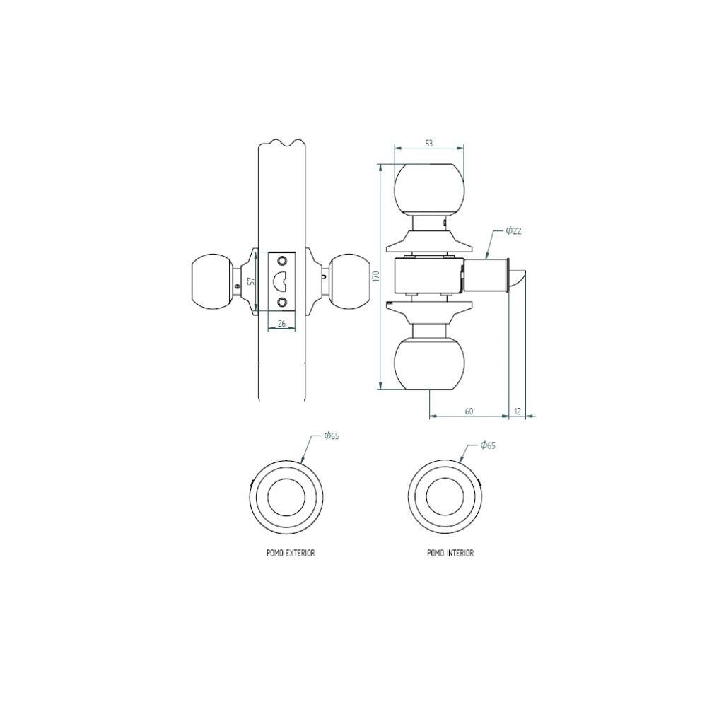 Cerradura Cil&iacute;ndrica Odis 201 Simple Paso - Bronce image number 5.0