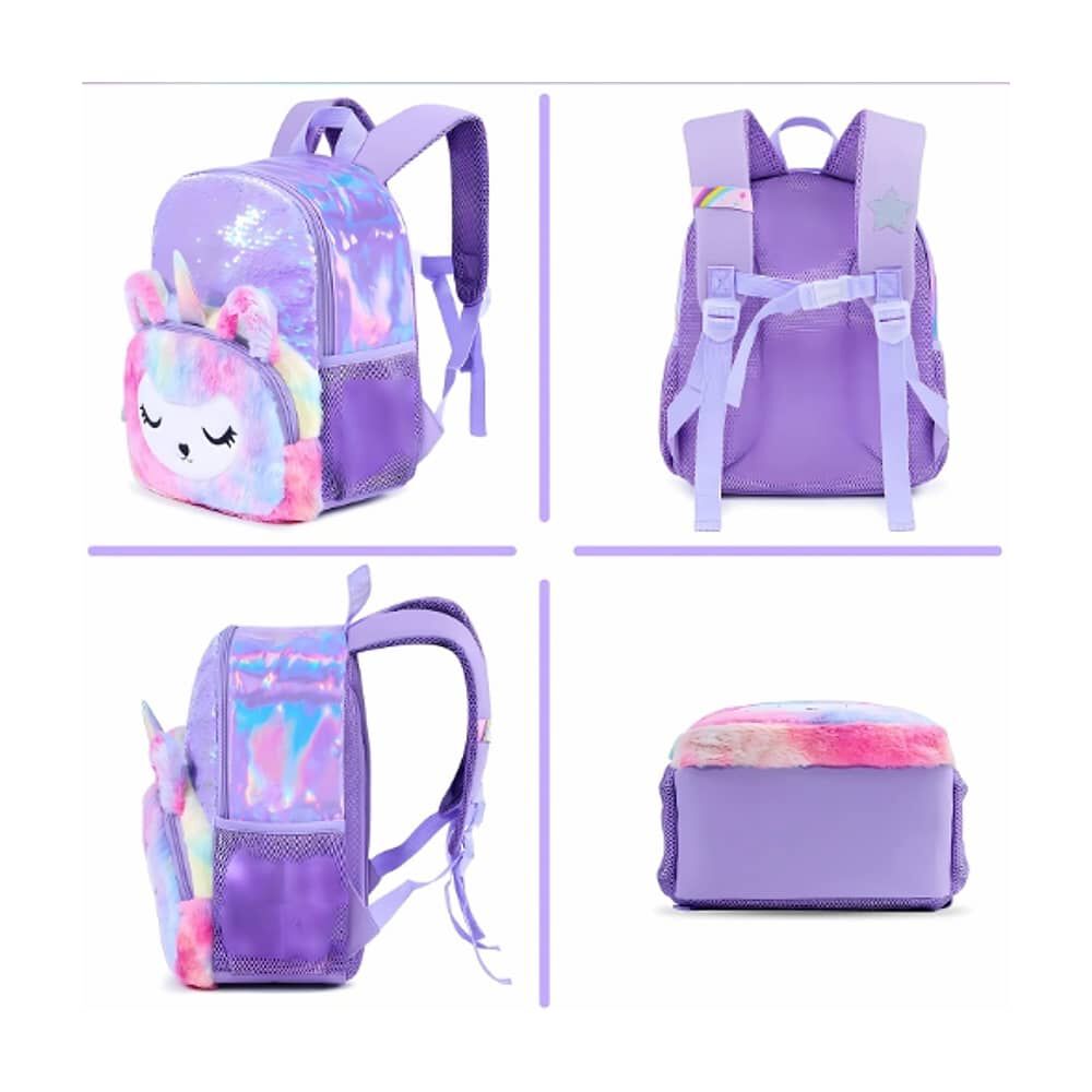 Mochila Escolar Unicornio Felpa Brillos Lentejuelas image number 3.0