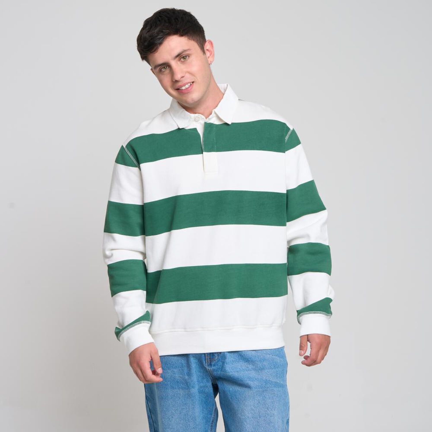 Polera Regular Rayas Manga Larga Cuello Camisero Hombre Skuad image number 0.0