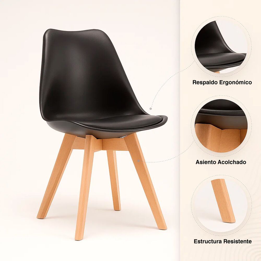 Silla Tulip Acolchada - Negra image number 4.0