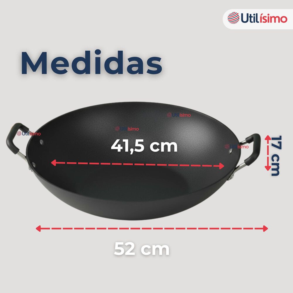 Wok Chino Acero Inoxidable Antiadherente 34cm+ Cuchara De Madera De Bambú image number 4.0