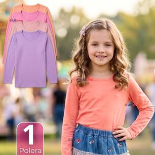 Camiseta Polera Bamb&uacute; Cuello Redondo Primera Capa Manga Larga Colores Surtido Ni&ntilde;a