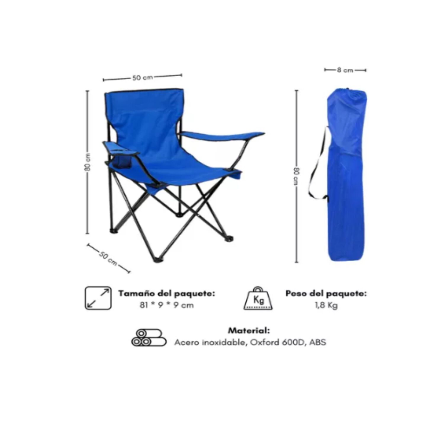 Silla Plegable De Playa Camping Pesca Picnic Con Porta Vaso image number 14.0