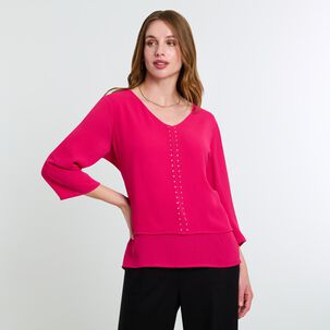 Blusa Lisa Manga 3/4 Cuello V Mujer Lesage