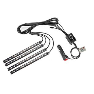 Tiras Led Rgb Interior Auto Reactivas Al Sonido Con Control Remoto 4 Piezas