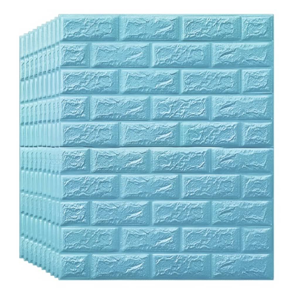 Pack 10 Lamina Papel Mural Autoadhesivo 3d Ladrillo 70x79 Celeste image number 0.0