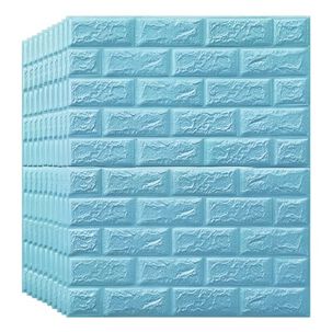 Pack 10 Lamina Papel Mural Autoadhesivo 3d Ladrillo 70x79 Celeste