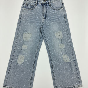 Pantal&oacute;n Jeans Ni&ntilde;a Con Brillo Y Dise&ntilde;o Rasgado