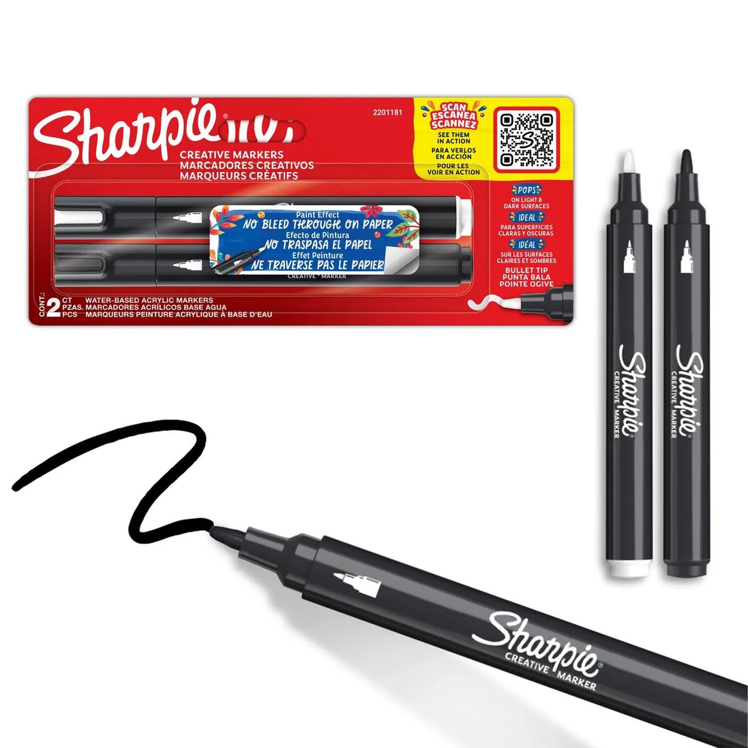 Sharpie 2 Marcadores Acr&iacute;licos Punta Bala Colores Blanco Y Negro image number 1.0