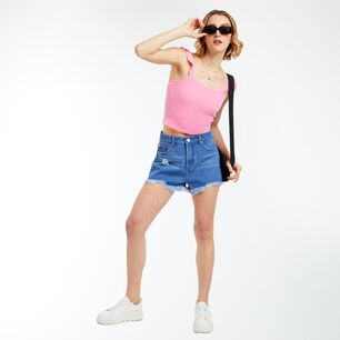Polera Crop Vuelos Sin Mangas Cuello Redondo Mujer Freedom