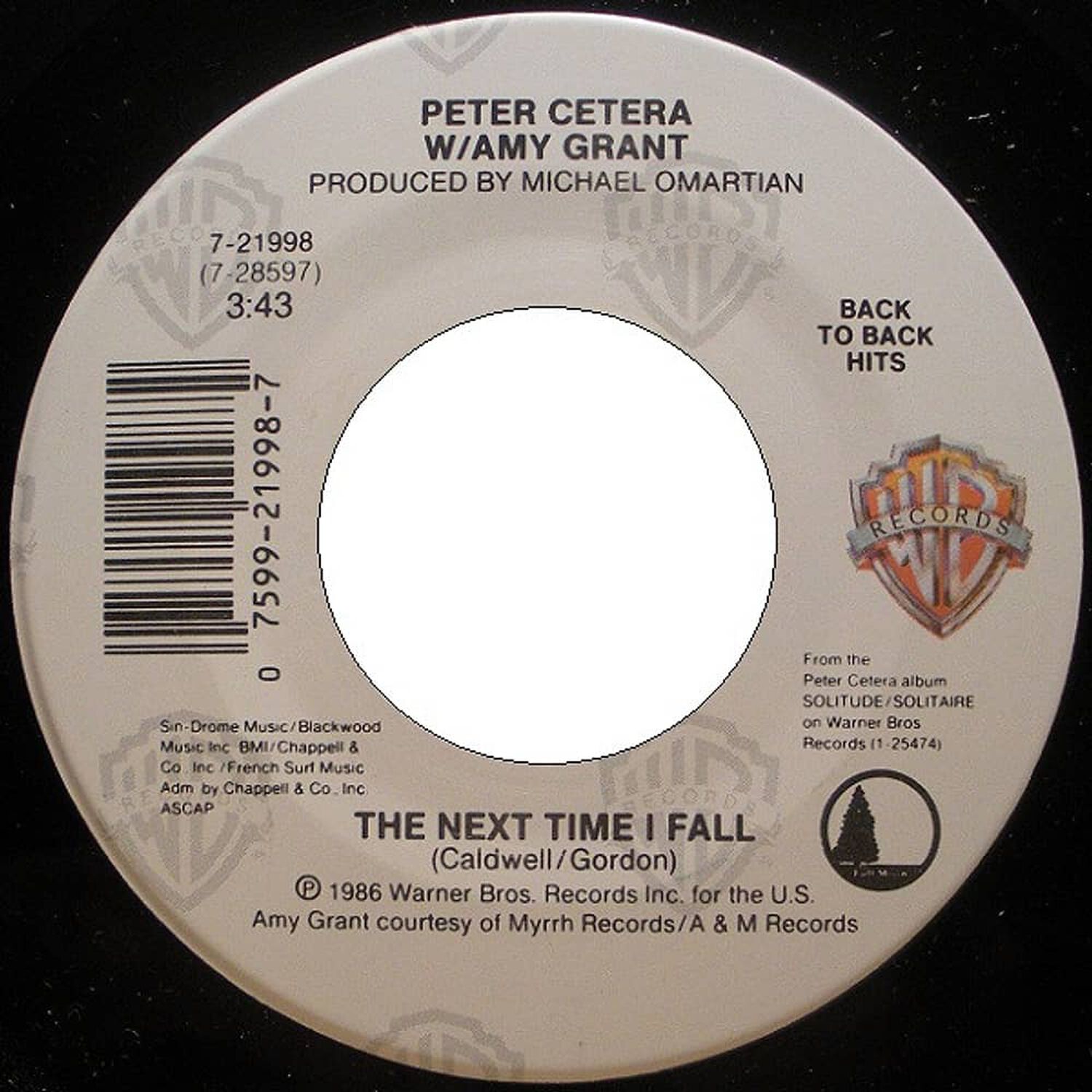 Peter Cetera Ft. Amy Grant - The Next Time I Fall/glory Of Love | 7" Single Vinilo Usado image number 2.0
