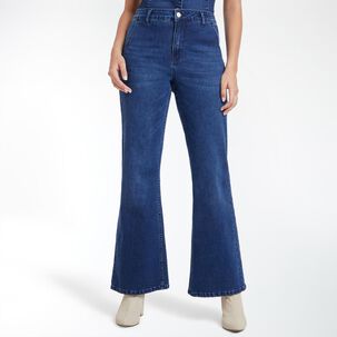 Jeans Metallic Button Without Tiro Medio Flare Mujer Kimera