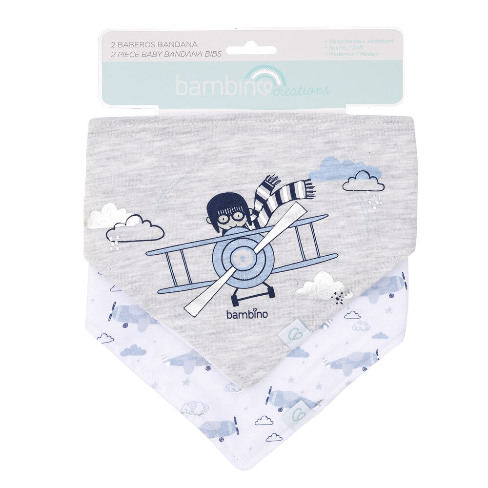 Set 2 Babero Bandana Gris Avion Niño image number 0.0