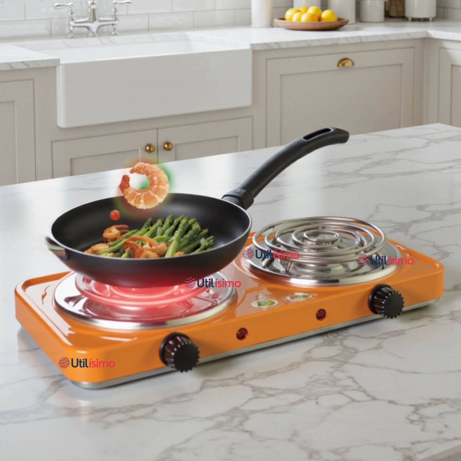 Cocina El&eacute;ctrica 2 Platos 2000w Cocinilla Port&aacute;til Naranja image number 0.0