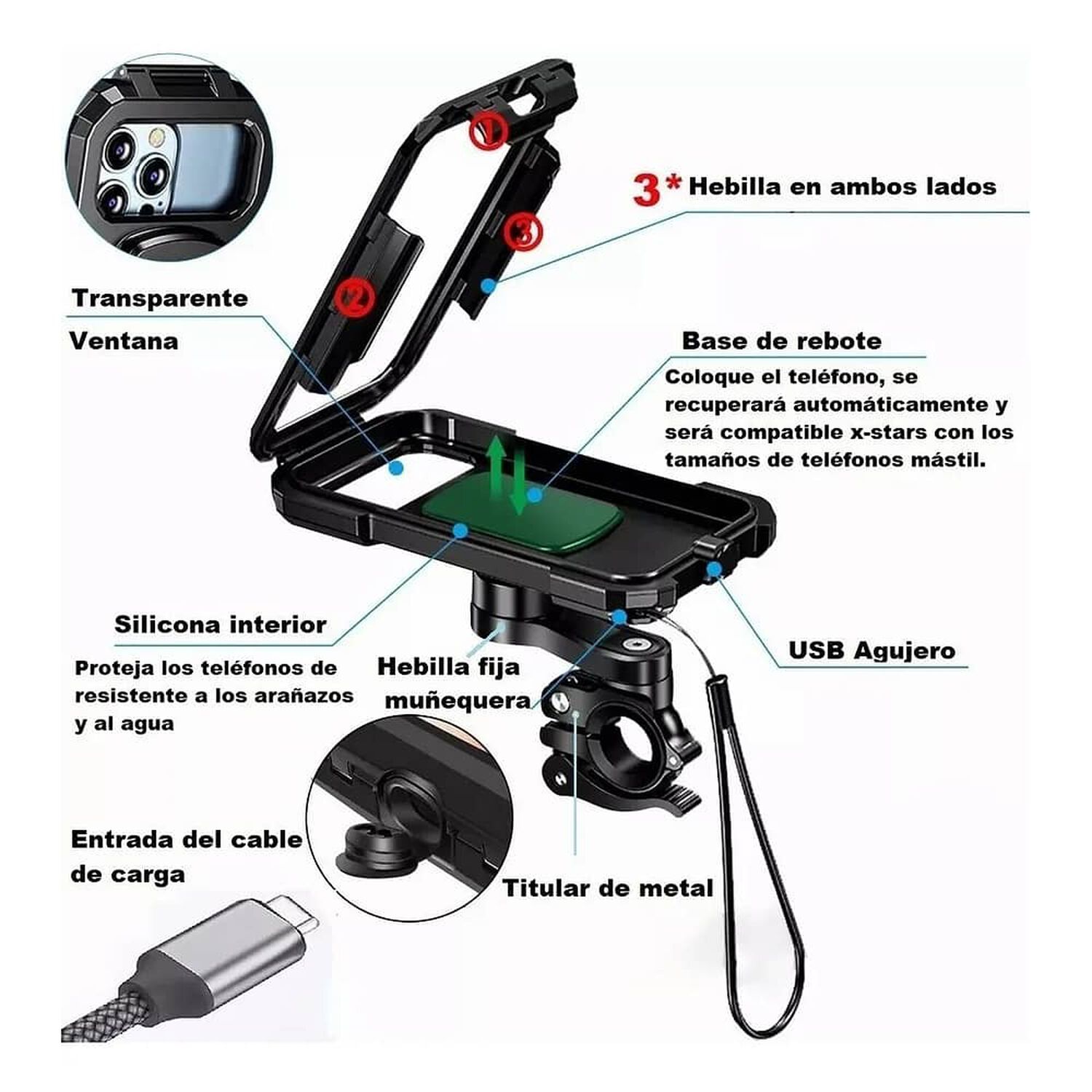Soporte Porta Celular Para Moto Y Bicicleta Impermeable 360 image number 3.0