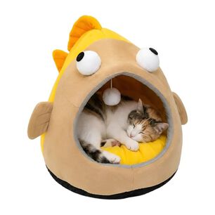 Cama Cueva Igl&uacute; Para Gatos Y Perros Dise&ntilde;o Pez Amarillo Talla M